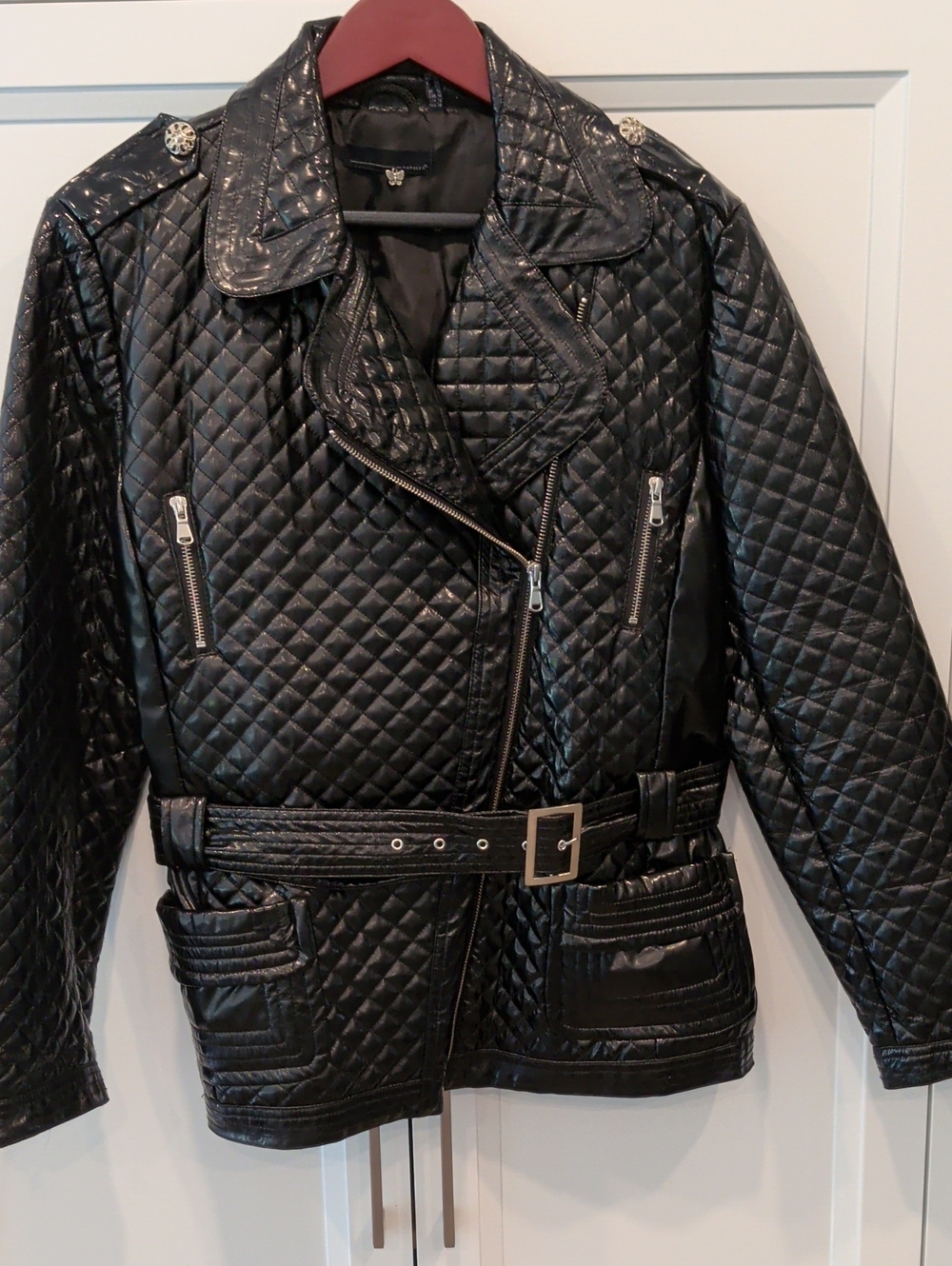 Quilted Black Women's Belted Moto Jacket